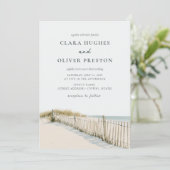 Bleek Zand Teal Script Cape Cod Duingras Bruiloft Kaart (Staand voorkant)