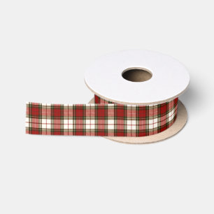 Bleekbeige en rode ruit satijnen lint