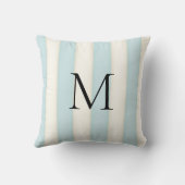 Bleekblauw & Antiek Witte Strepen Monogram Kussen (Achterkant)