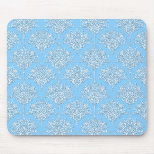 Bleekblauw en wit bloemendamaskpatroon muismat (Voorkant)