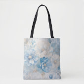 Bleekblauw en wit bloemmotief tote bag (Voorkant)