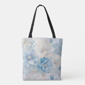 Bleekblauw en wit bloemmotief tote bag (Achterkant)