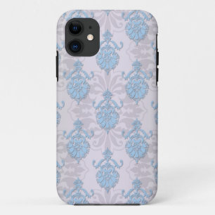 Bleekblauw en zilverwit damast Case-Mate iPhone case
