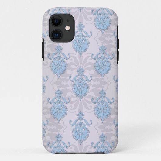 Bleekblauw en zilverwit damast Case-Mate iPhone case (Achterkant)