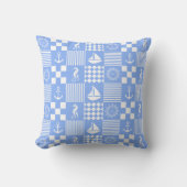 Bleekblauw Maritiem Patchwork Patroon Kussen (Voorkant)