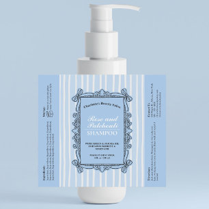 Bleekblauw Sierlijke Boog Frame Shampoo Fles Label Sparkling Wijnetiket
