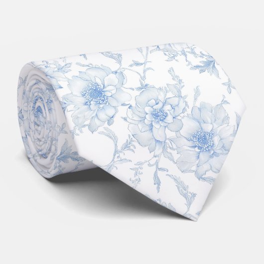 Bleekblauwe bloemen toile de jouy das (Opgerold)