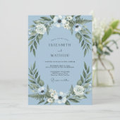 Bleekblauwe Botanische Bloemen Bruiloft Kaart (Staand voorkant)