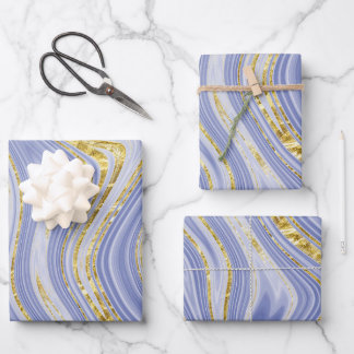 Bleekblauwe en gouden marmerlook inpakpapier vel