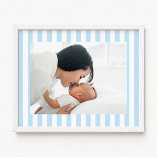 Bleekblauwe en witte gestreepte nieuwe babyjongen poster