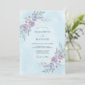 Bleekblauwe Ethische Botanische Bruiloft Kaart (Staand voorkant)