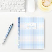 Bleekblauwe Gingham Grandmillennial Monogramnaam Notitieboek