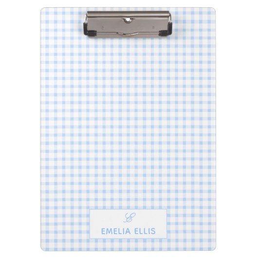 Bleekblauwe Gingham Klassieke Monogram Klembord (Voorkant)