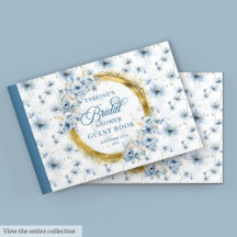 Bleekblauwe Gouden Glitter Waterverf Bloemen Bruid