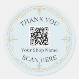 Bleekblauwe gouden QR-code bedankt voor kleine bed Ronde Sticker