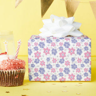 Bleekblauwe Lavendel Roze Bloemen Cadeaupapier