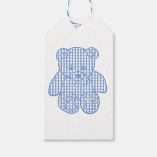 Bleekblauwe Pastel Gingham Teddibeer Klassieke Ron Cadeaulabel