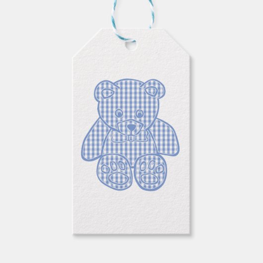 Bleekblauwe Pastel Gingham Teddibeer Klassieke Ron Cadeaulabel (Voorkant)