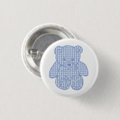 Bleekblauwe Pastel Gingham Teddibeer Ronde Button 3,2 Cm (Voorkant /achterkant)