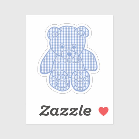 Bleekblauwe Pastel Gingham Teddibeer Sticker (Vel)