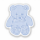 Bleekblauwe Pastel Gingham Teddibeer Sticker (Voorkant)