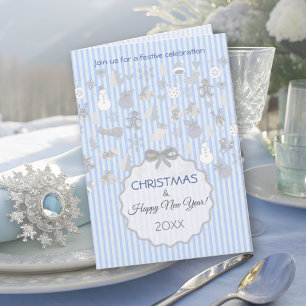 Bleekblauwe Pastel Streep Whimsical Kerst Zilver