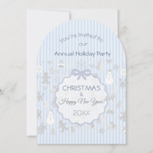 Bleekblauwe Pastel Streep Whimsical Kerst Zilver Kaart