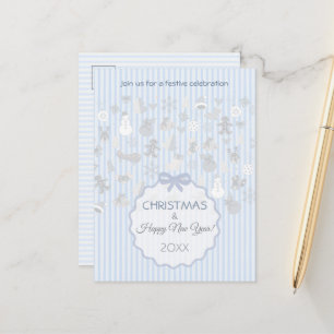 Bleekblauwe Pastel Streep Whimsisch Kerst Zilver Aankondigingskaart