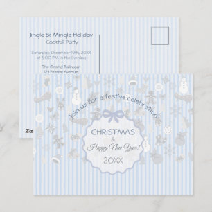 Bleekblauwe Pastel Streep Whimsisch Kerst Zilver Briefkaart