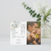 Bleekblauwe Roos Waterverf Foto Save the Date Briefkaart (Staand voorkant)