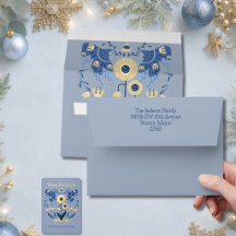 Bleekblauwe volks kunst twee duiven kerstkaart mat
