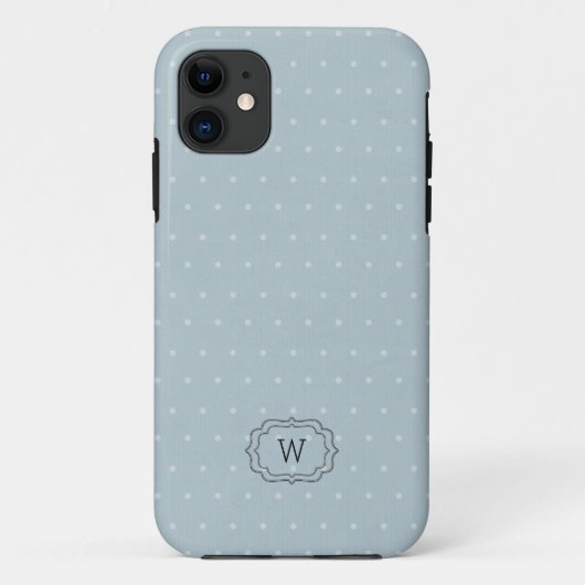 Bleekblauwe witte polkadot omkaderd monogram Case-Mate iPhone case (Achterkant)