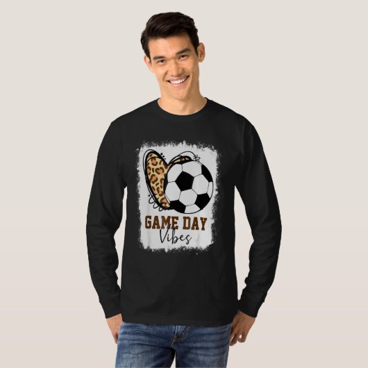 Bleekende Soccer Game Day Vibes Leopard Soccer Ma T-shirt (Voorkant volledig)