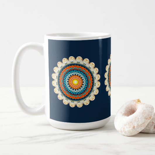 Bleekgele oranje mandala mok (Met donut)