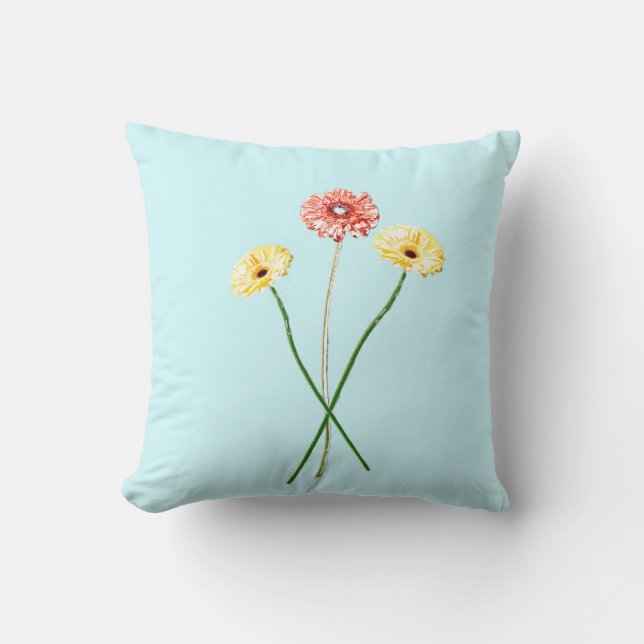 Bleekgele rode gerbera bloemen boeket kussen (Voorkant)