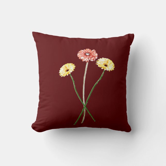 Bleekgele rode gerbera bloemen boeketkussen kussen (Voorkant)