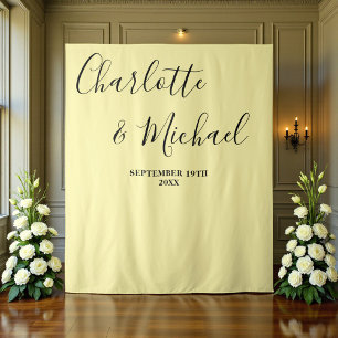Bleekgele Script Minimalistische Trouwachtergrond Wandkleed