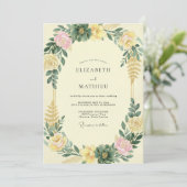 Bleekgele Succulente Eucalyptus Bruiloft Kaart (Staand voorkant)