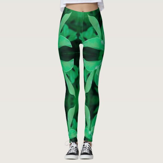 Bleekgroene bladplant Pastelkleuren Leggings (Voorkant)