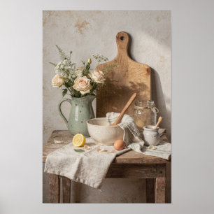 Bleekgroene kan, rozen en citroen poster