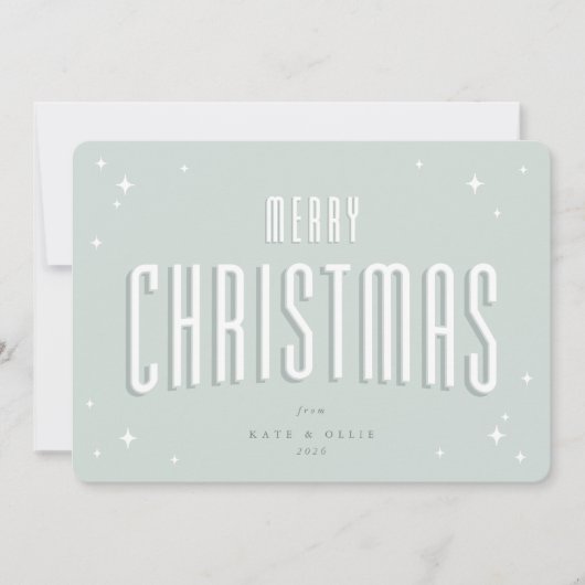 Bleekgroene Kerstmis Retro Sterren Plat Feestdagenkaart (Voorkant)