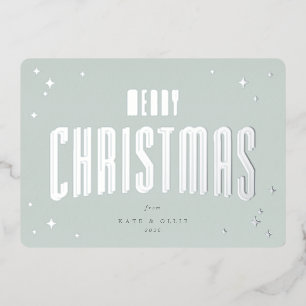 Bleekgroene Kerstmis Retro Sterren Plat Folie Feestdagenkaart