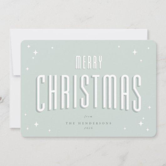 Bleekgroene Kerstmis Retro Sterren Platte Foto Feestdagenkaart (Voorkant)