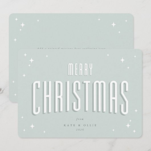 Bleekgroene Retro Sterren Kerstmis Plat Design Feestdagenkaart (Voorkant / Achterkant)