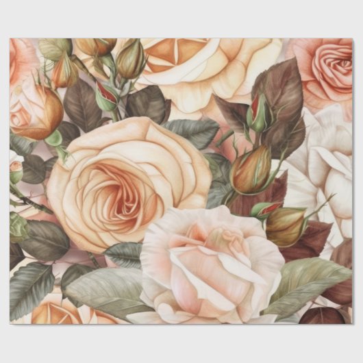  bleekheid en roze rozen cadeaupapier (Vlak)
