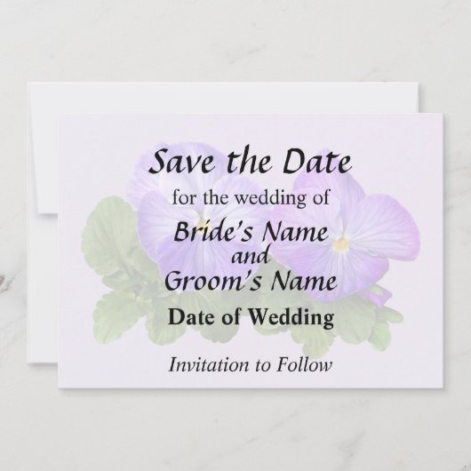 Bleekpaarse en Witte Viooltjes Koppel Save The Date (Voorkant)