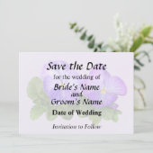 Bleekpaarse en Witte Viooltjes Koppel Save The Date (Staand voorkant)