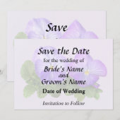 Bleekpaarse en Witte Viooltjes Koppel Save The Date (Voorkant / Achterkant)