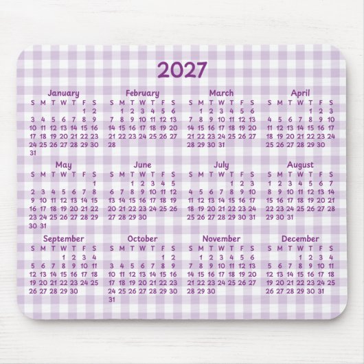 Bleekpaarse Gingham Whimsische 2027 Agenda Muismat (Voorkant)