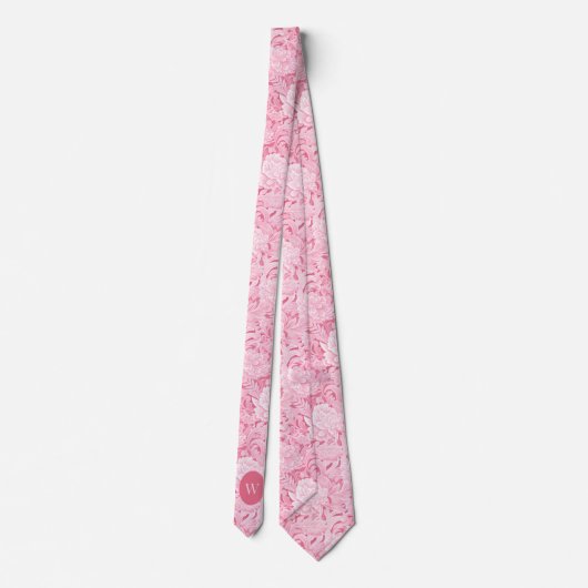Bleekroze Bloemend Monogram Stropdas (Achterkant)